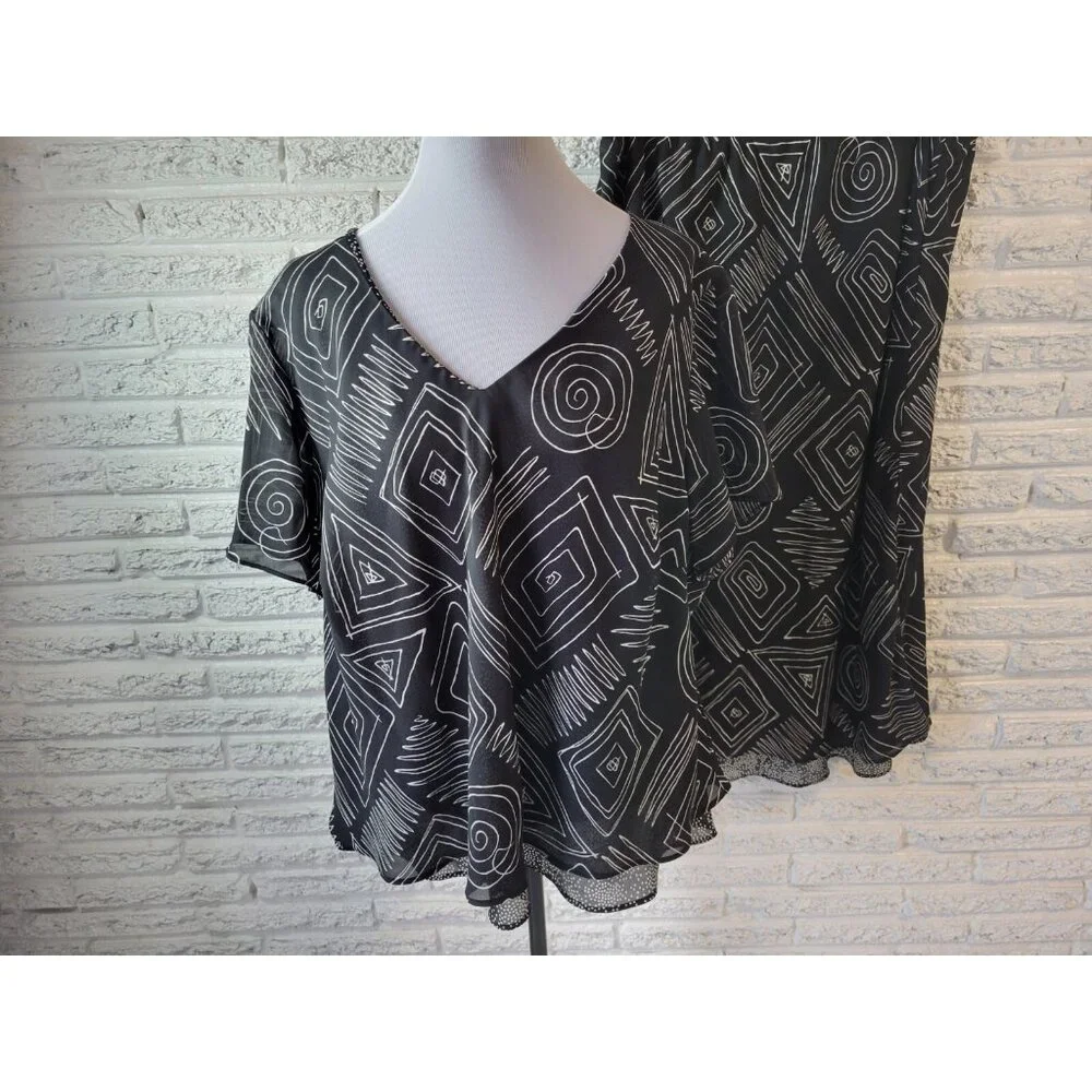 Karis Korner Black Geometric Flare Midi Skirt Plus Size 22 Office GEO122E